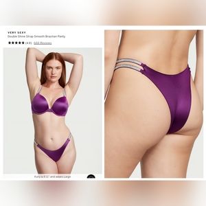 Victoria's secret very sexy double shine strap Brazilian panty PURPLE LARGE